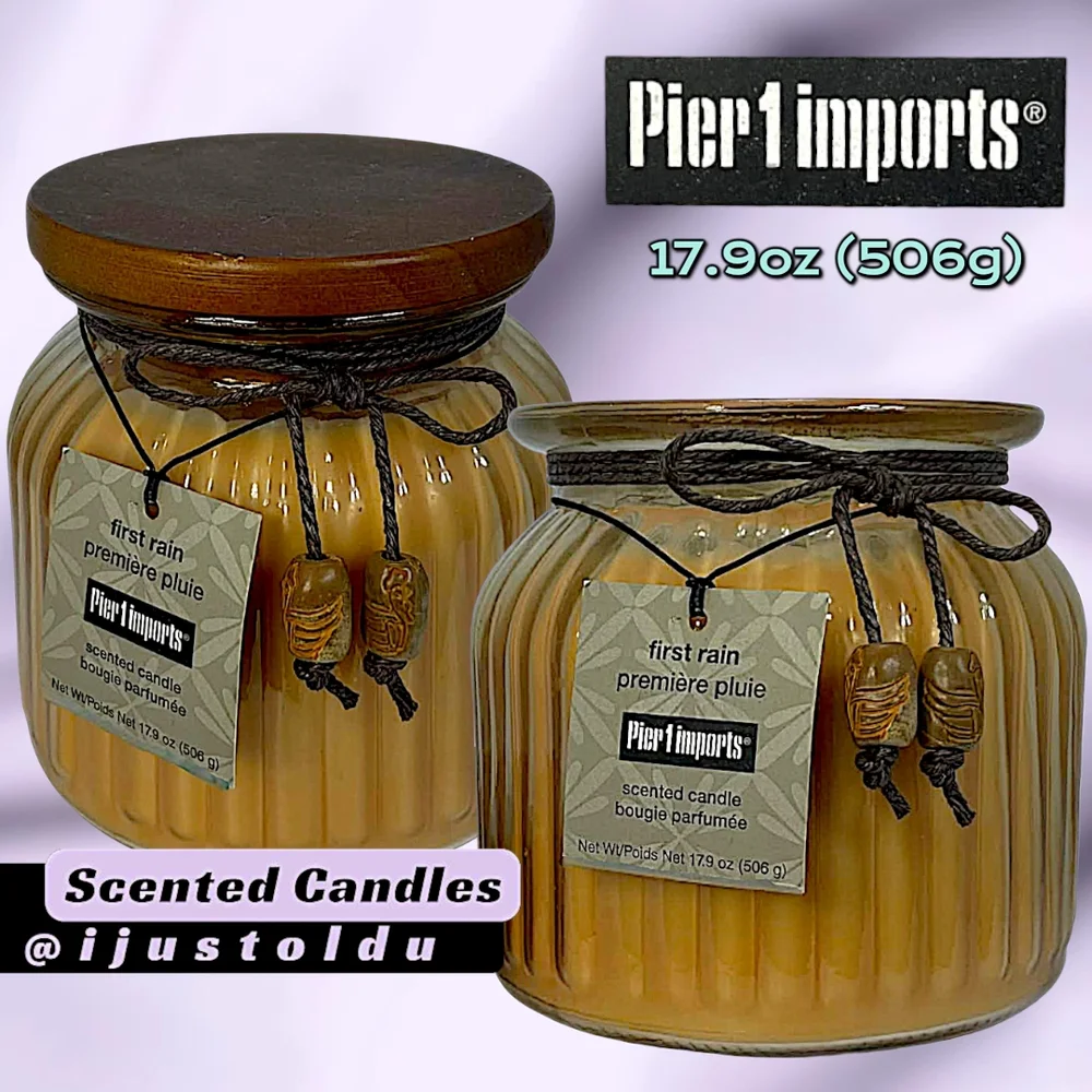 Pier 1 Imports First Rain Dual Wick Scented Candle | 17.9oz Jar Wood Lid & Beads